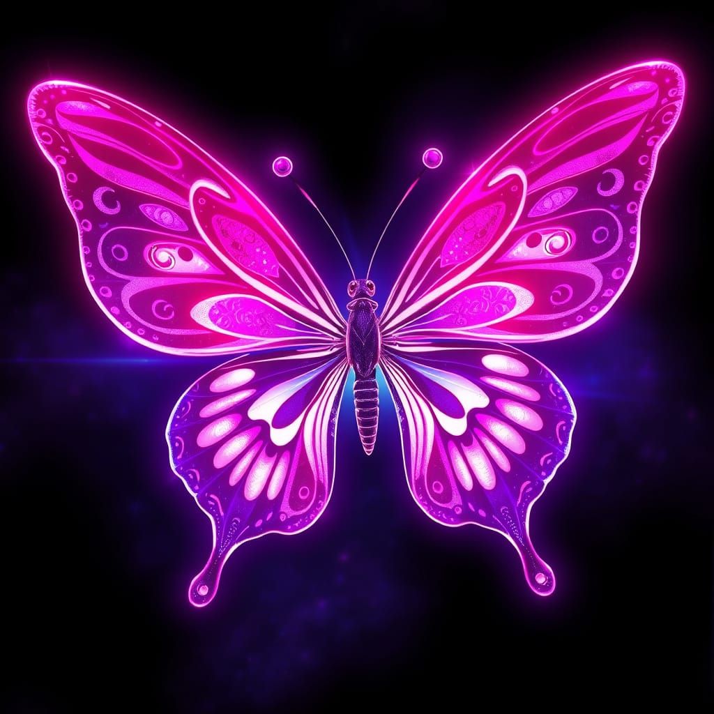 Ethereal Butterfly in Neon Glow, Whimsical Dreamscape