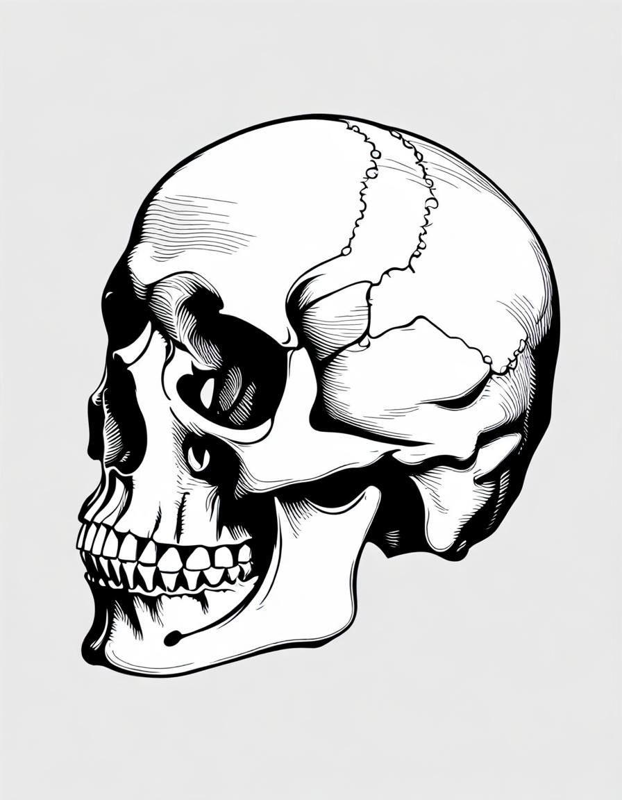 Minimalist Line Drawing of a Human Skull
