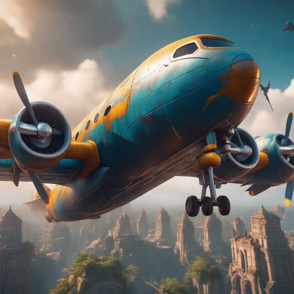 Fantastical Airplane in Detailed Matte Painting