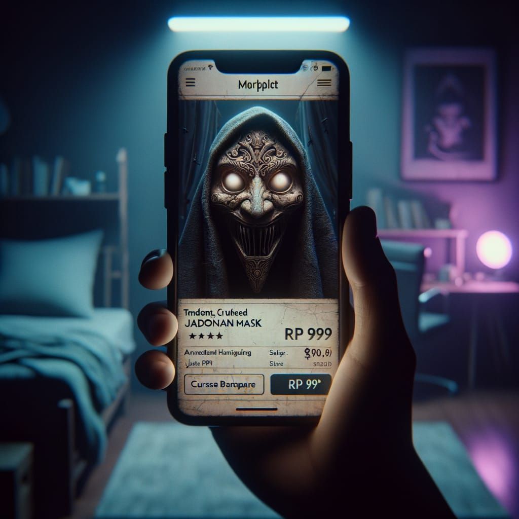 Indonesian Man Holds Cursed Mask on Marketplace App