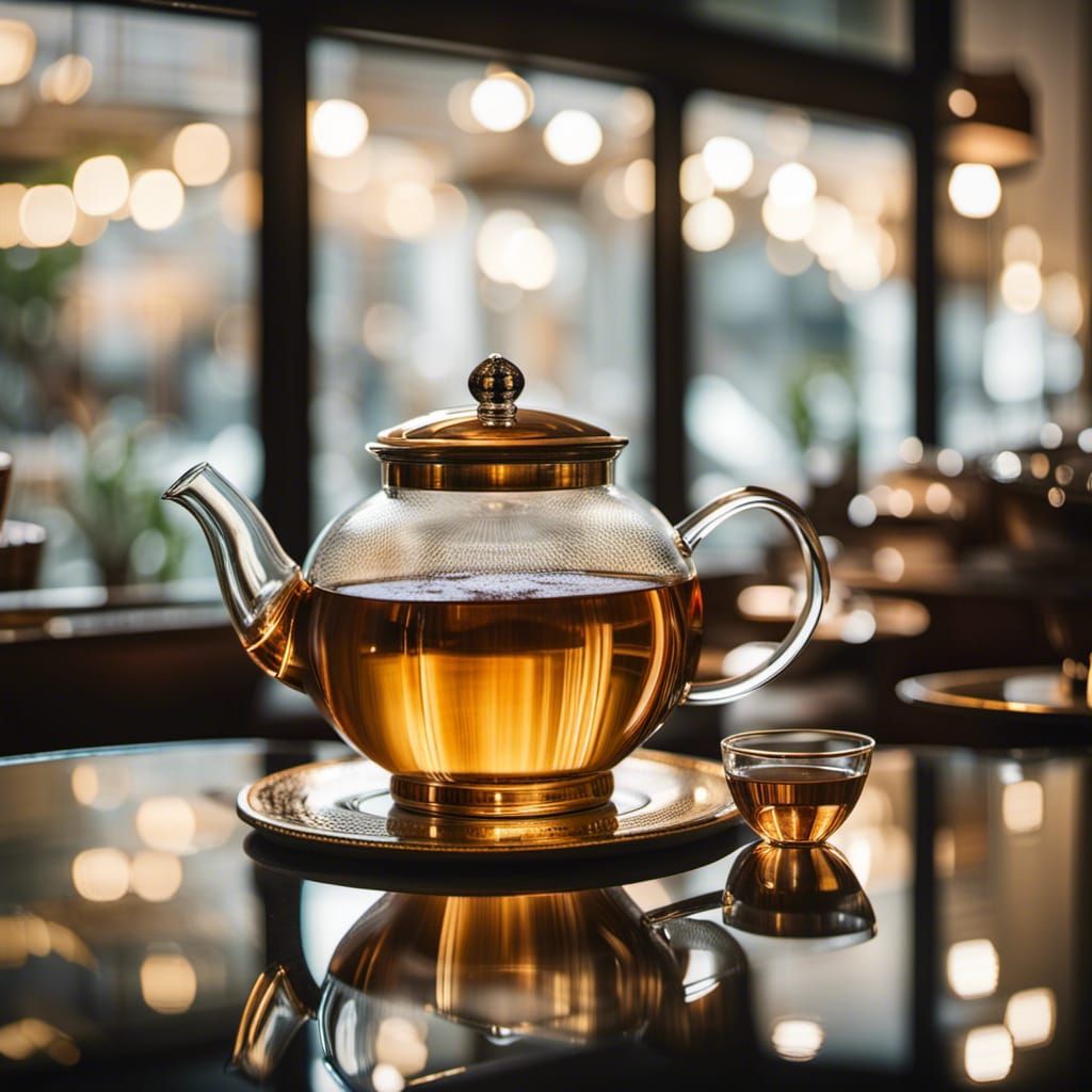 Gold-Rimmed Glass Teapot in Luxury Cafe