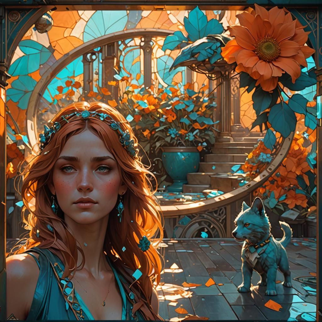 Hyperdetailed Femme Portrait in Orange and Teal