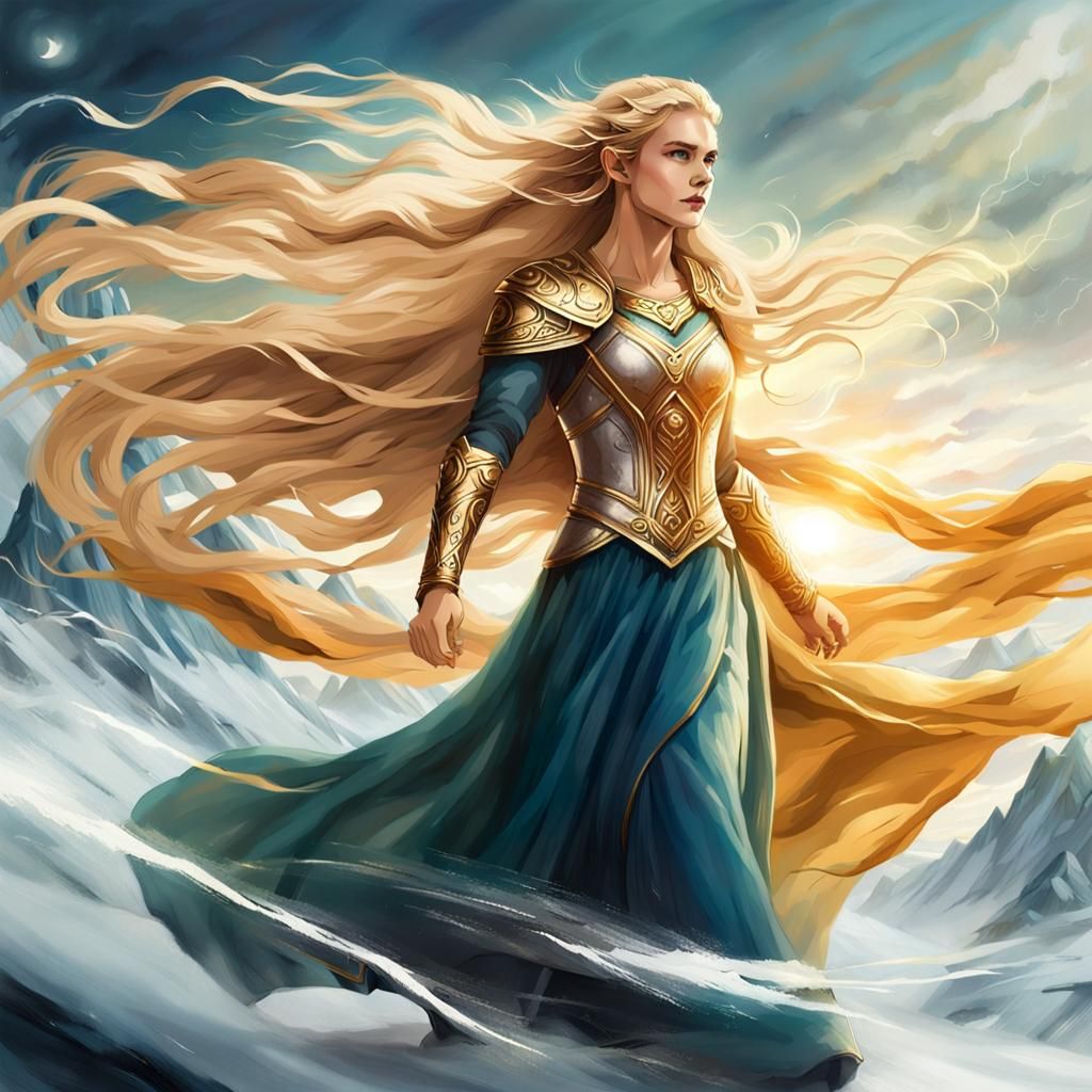Goddess Sif in Asgard with Flowing Golden Hair