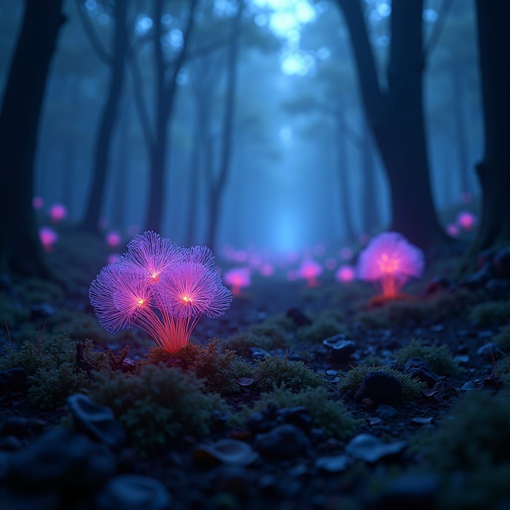 Bioluminescent Forest: A Hyper-Realistic Digital Rendering