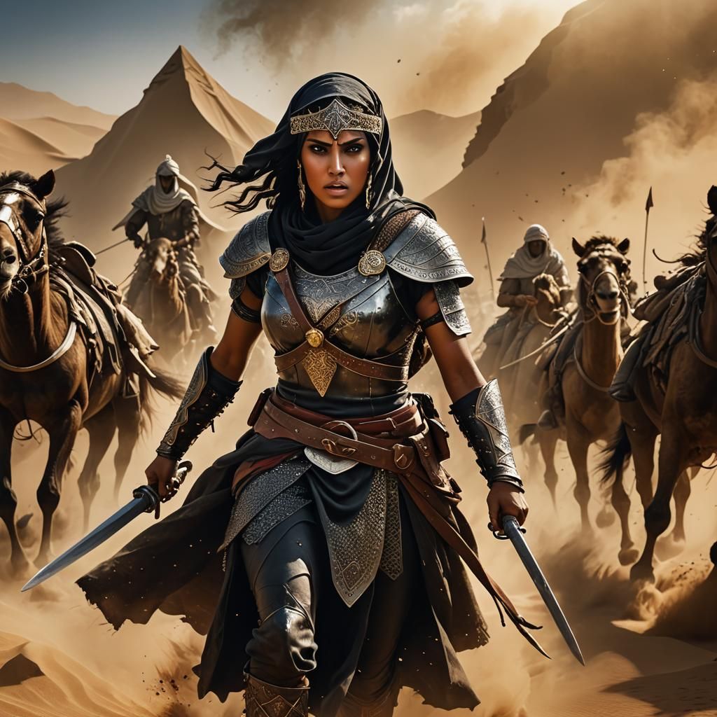 Fierce Arab Warrior Woman Leading Charge
