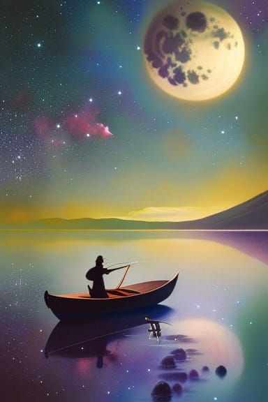 Mystical Night Sky Over Lake