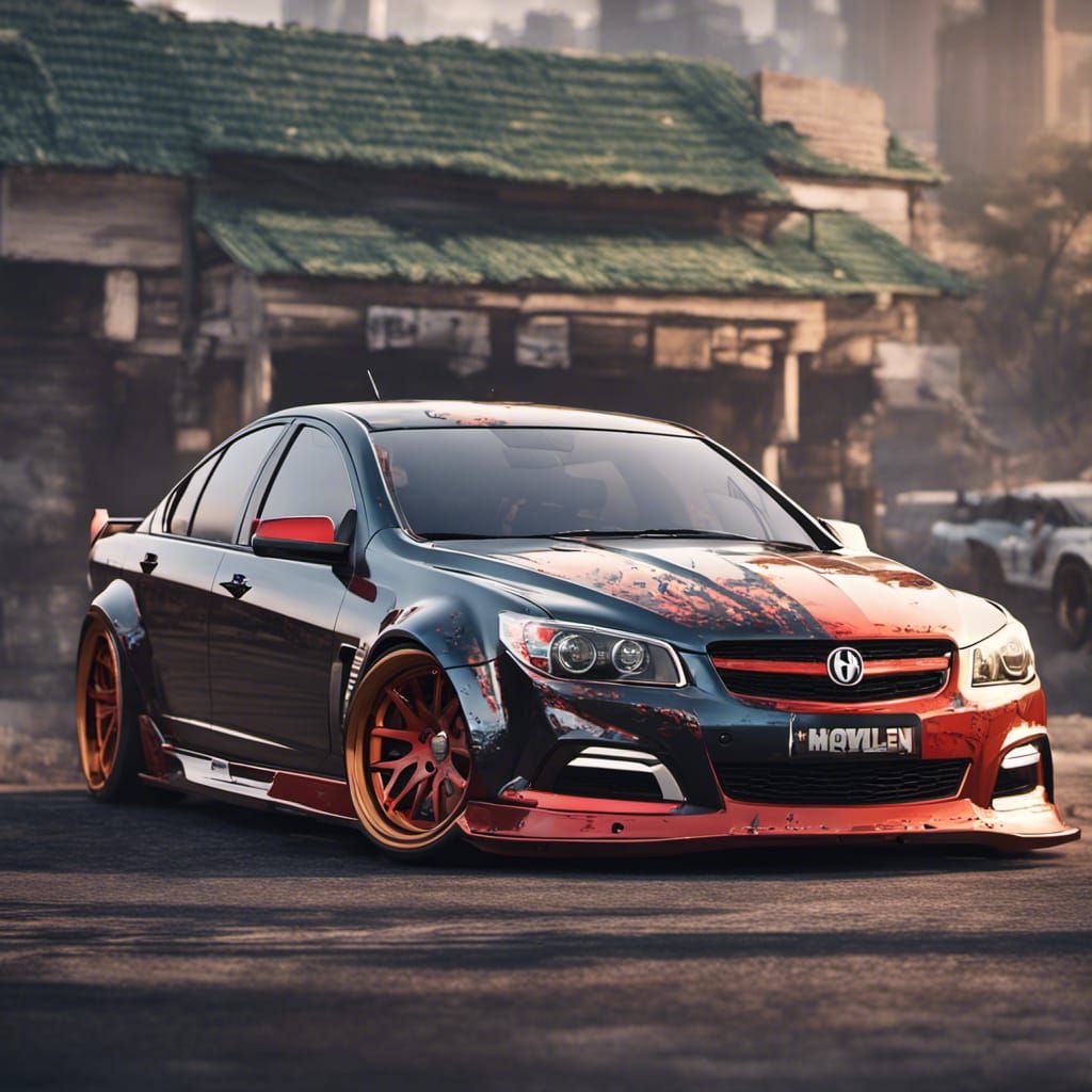 Widebody Holden Commodore in Detailed Anime Style