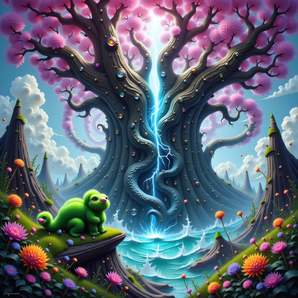 Tree Split by Lightning Versus Sea Serpent