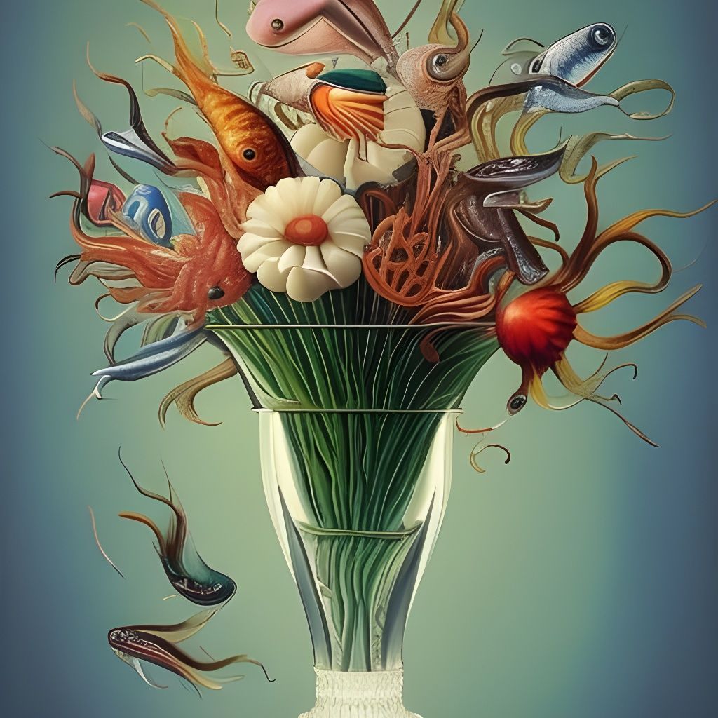Surreal Bouquet of Fish in Glass Vase