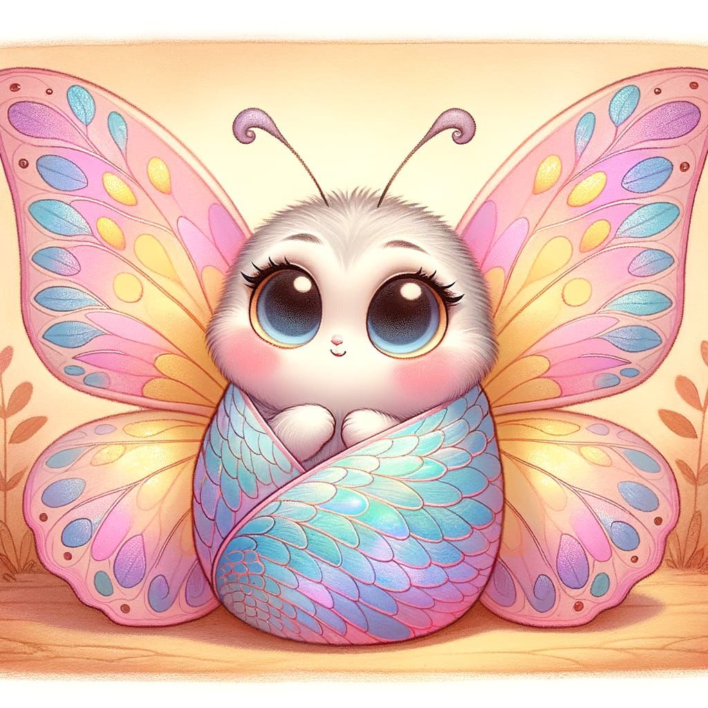 Delicate Butterfly Character in Pastel Watercolor Style