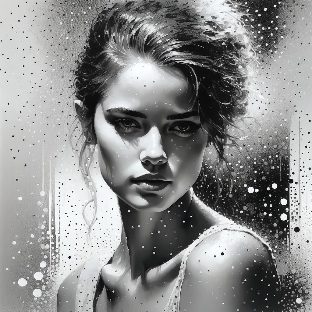Monochrome Pointillist Portrait of a Woman