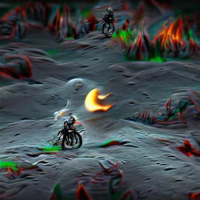Ghost Rider Motorcycle Moon Art