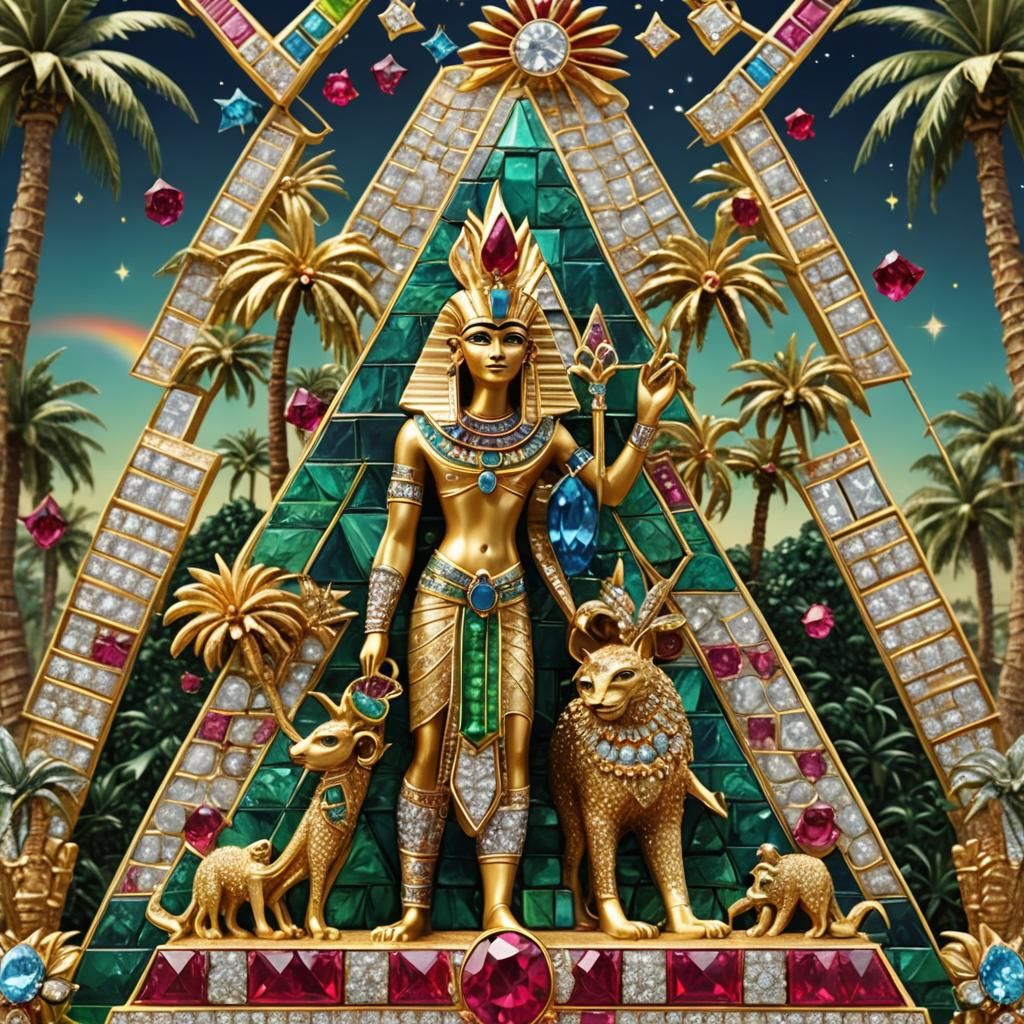 Ornate Egyptian God Brooch with Precious Gemstones