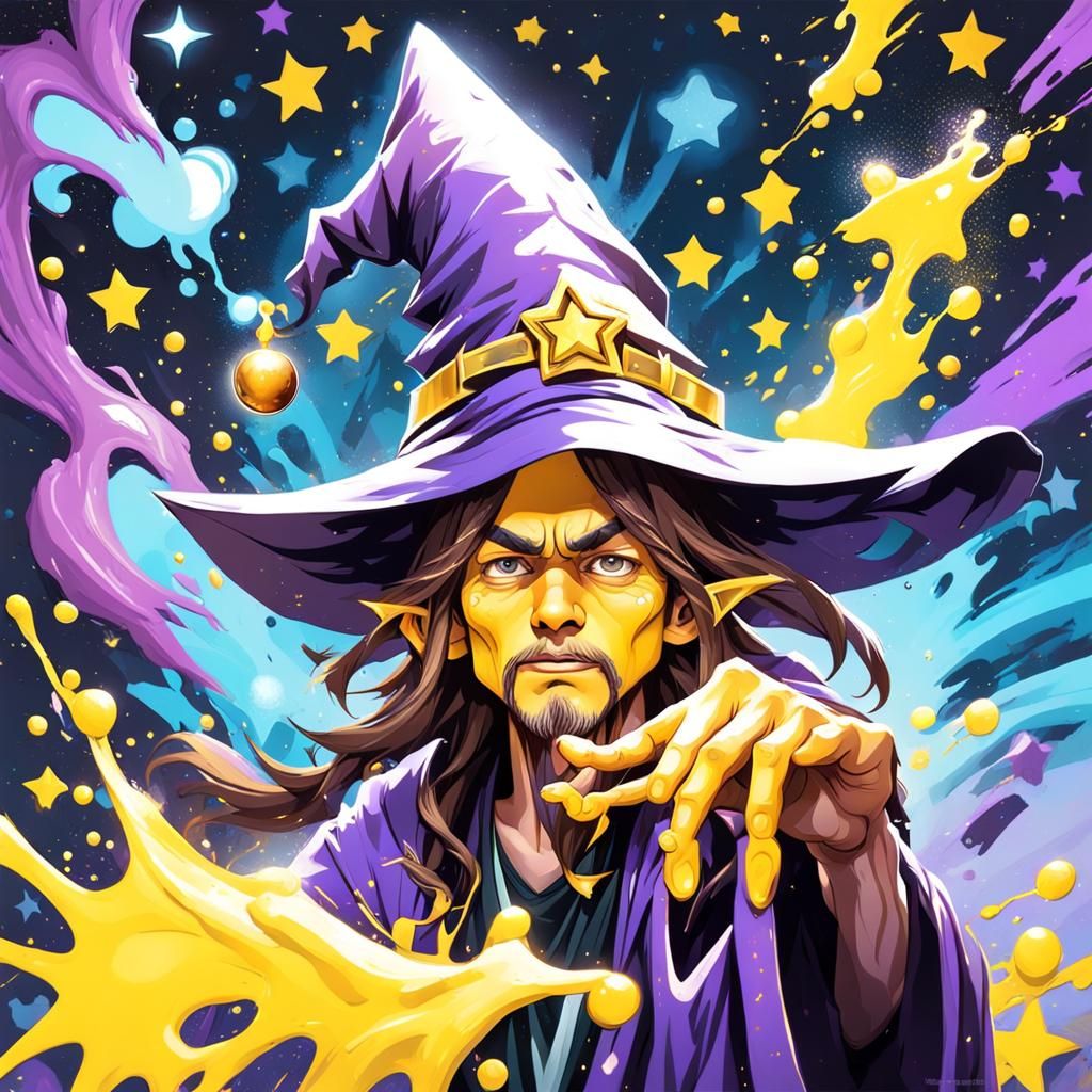 Young Wizard Casting Spell in Graffiti Art Style