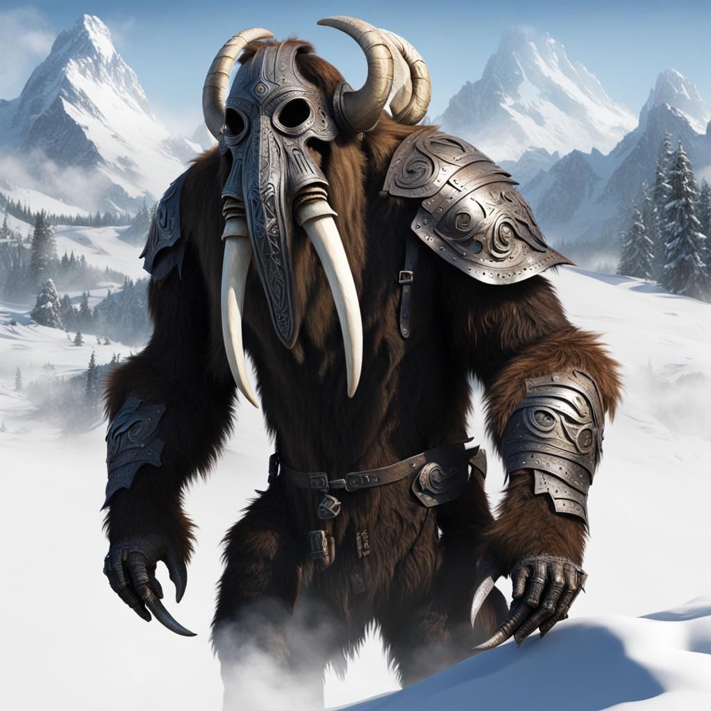 Armored Sasquatch with Mammoth Tusks and Metal Mask