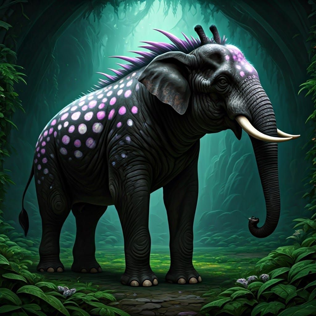 Elephant-Giraffe Monster in a Mystical Realm