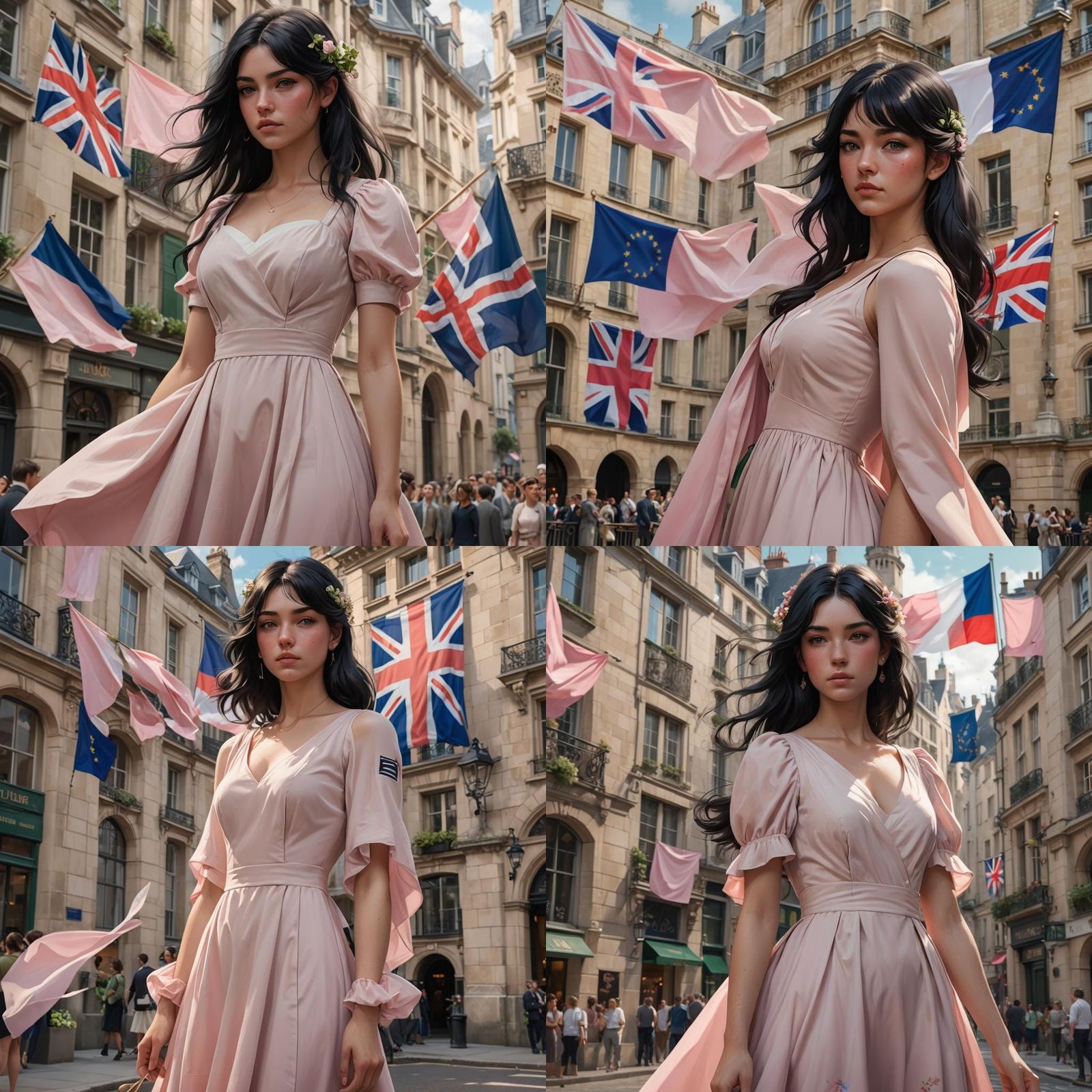 Young Woman Portrait with UK and French Flags