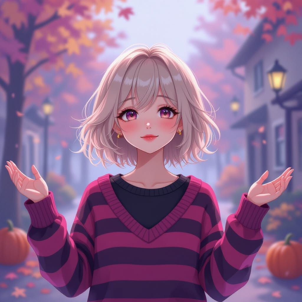 Mystical Anime Girl in Foggy Autumn Morning