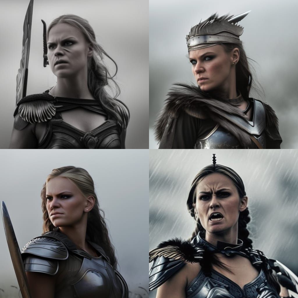 Furious Valkyrie Screaming in Misty Battlefield Portrait