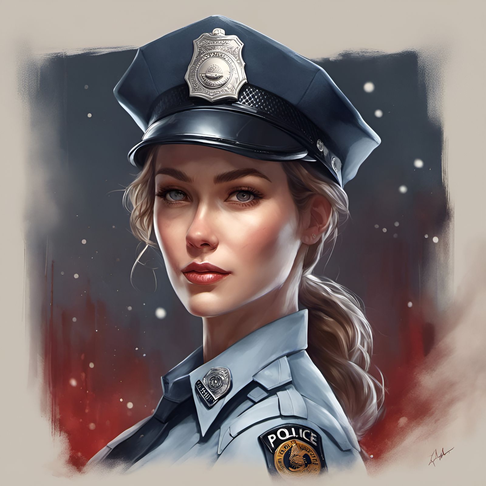Gorgeous Police Officer in Santa Hat Illustration