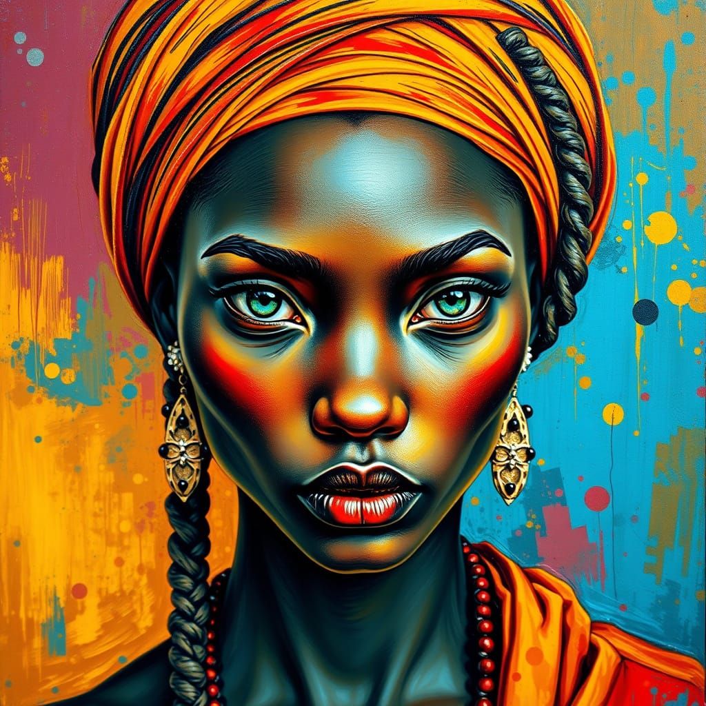 Nubian Woman Portrait in Van Gogh Style