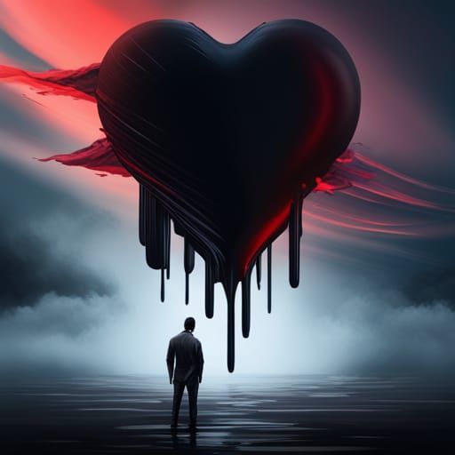 Giant Broken Black Heart in Splash Art Style