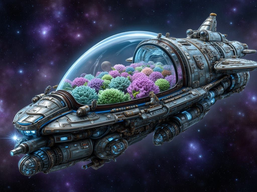 Colossal Spaceship with Surreal Cabbage Garden