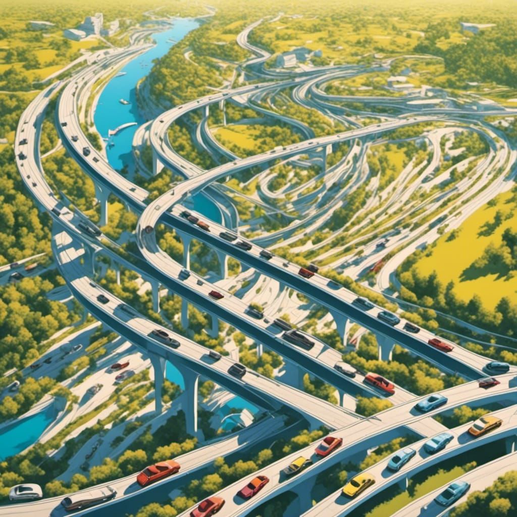 Futuristic Autobahn in 1960s Pop-Art Style