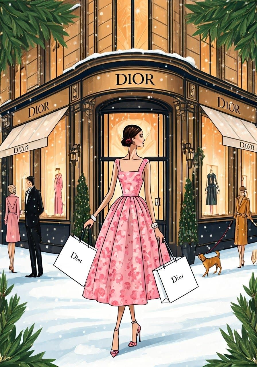 Elegant Dior Christmas Scene in Art Deco Style