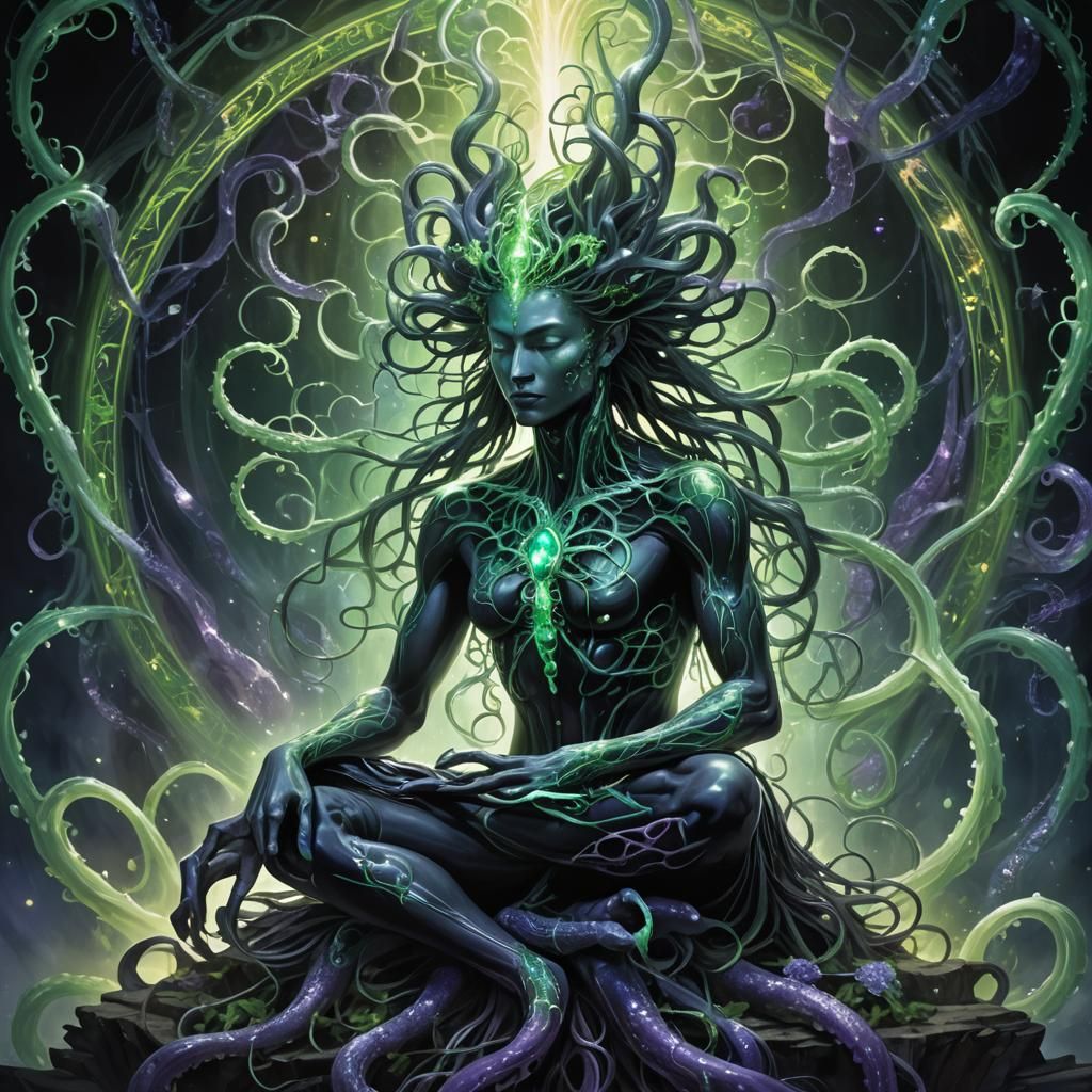 Meditating Figure Radiating Crystalline Light