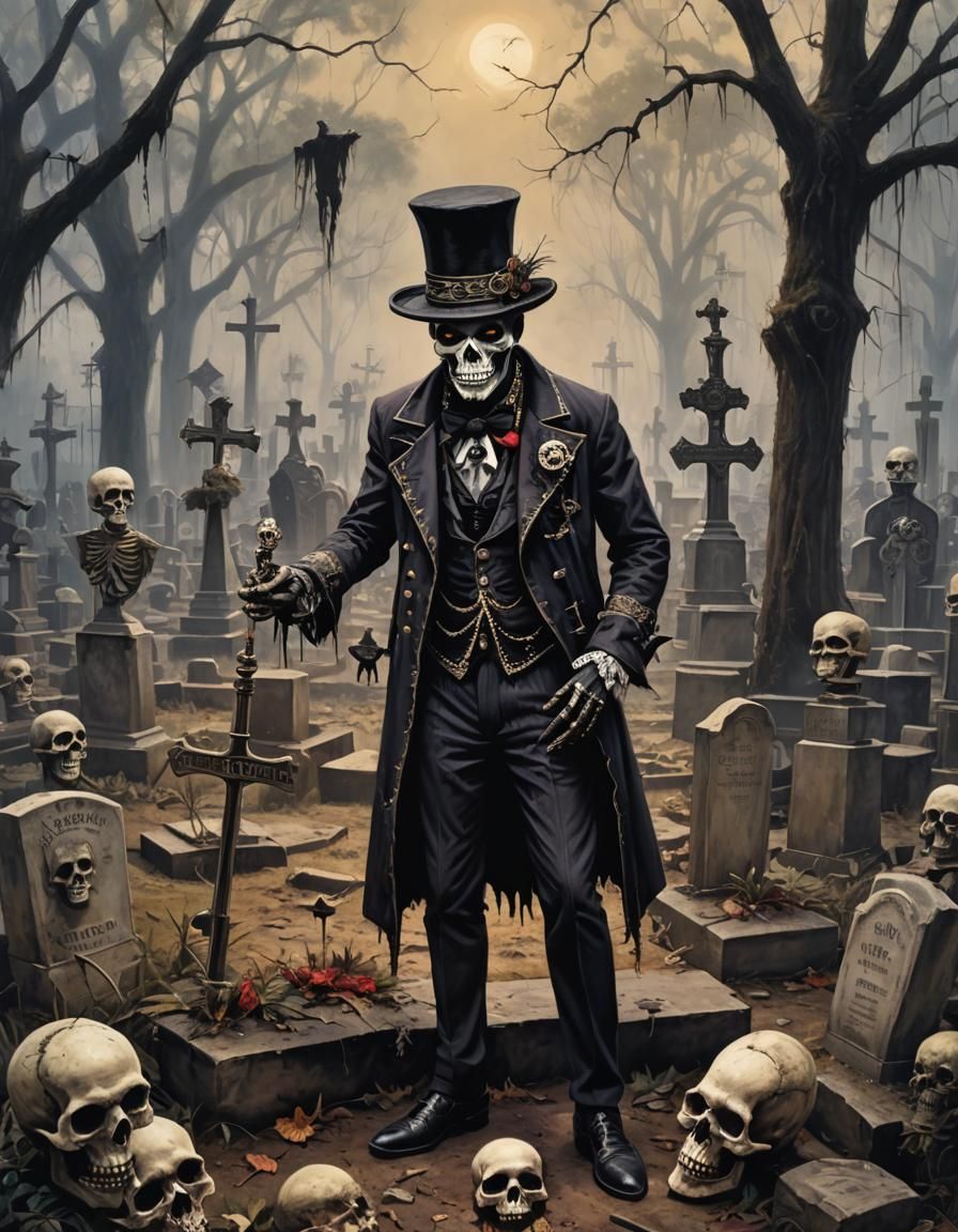 Sinister Voodoo Graveyard Scene Inspired by Greg Rutkowski