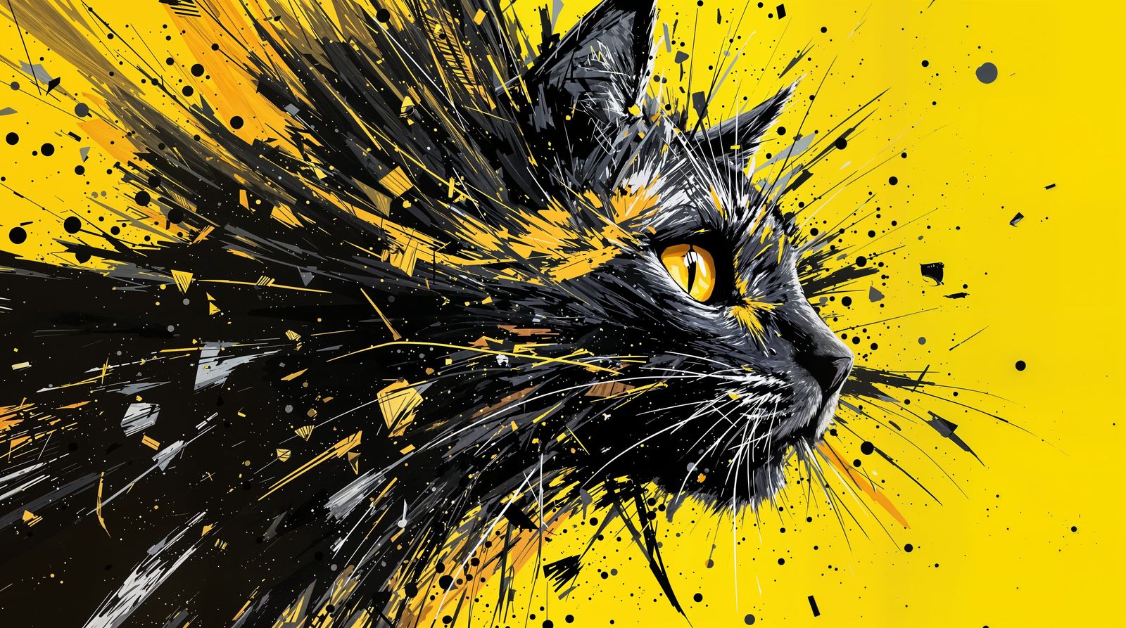 Energetic Feline Abstract Art in Vibrant Yellow