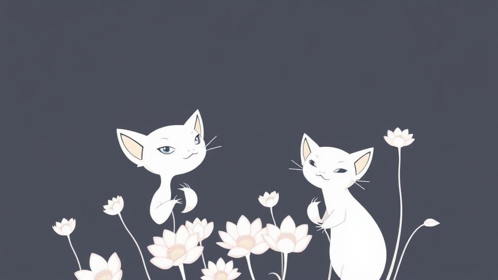 Minimalist Girl with Axolotls in Vibrant Bloom