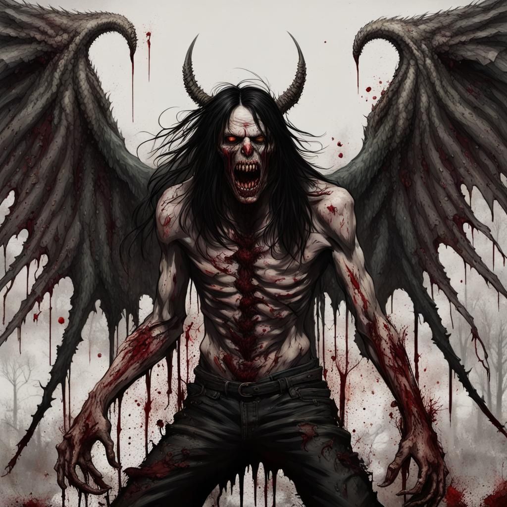 Zombie Vampire in Forest with Angel Wings