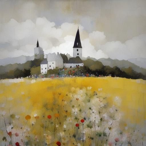 Church on Hill in Splatter Art Style