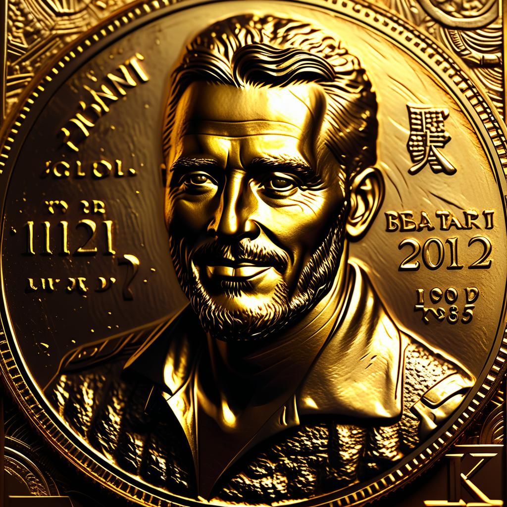 Man's Face on Gold Coin: Hyper-Realistic Portrait