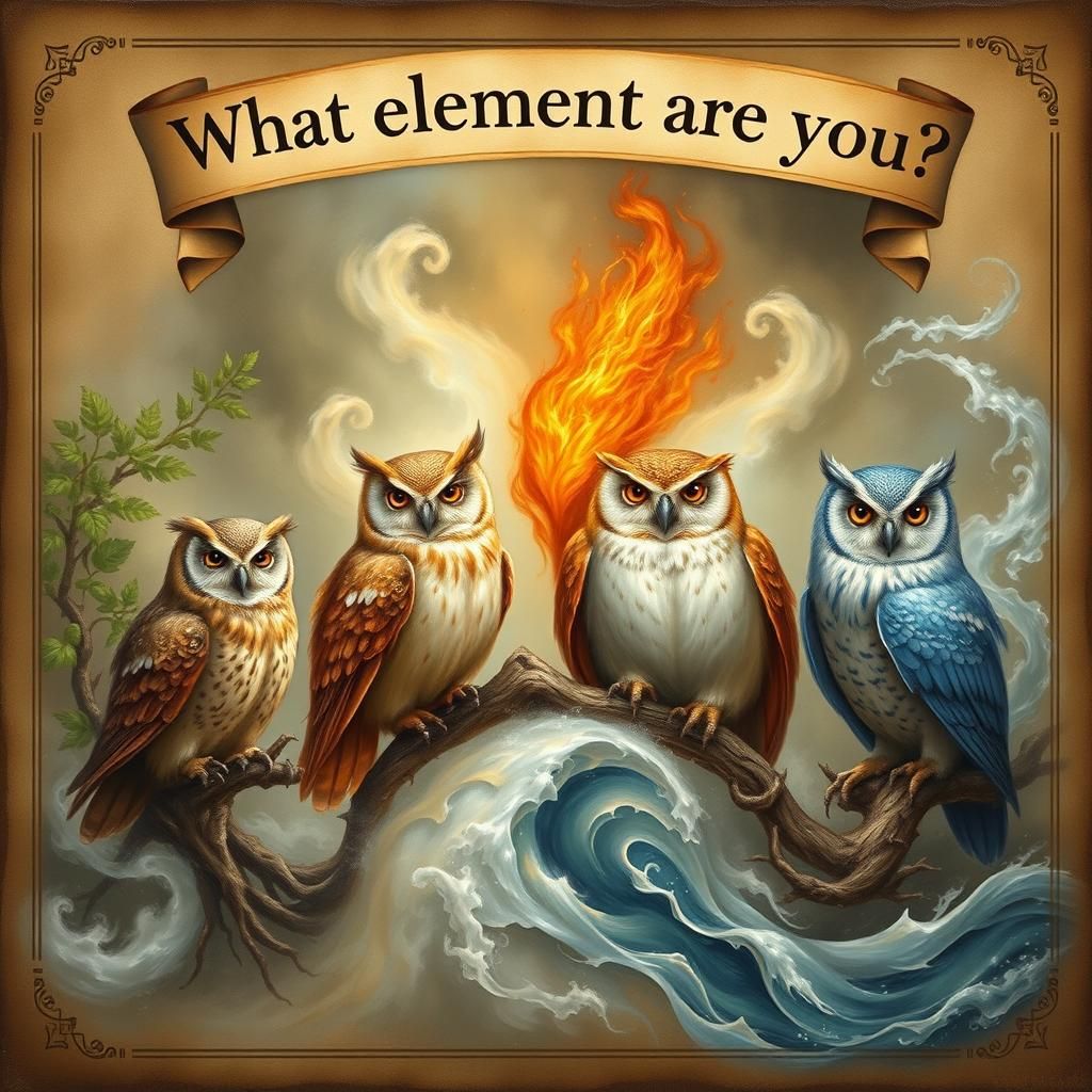 Elemental Owls in Dreamlike Oil Painting