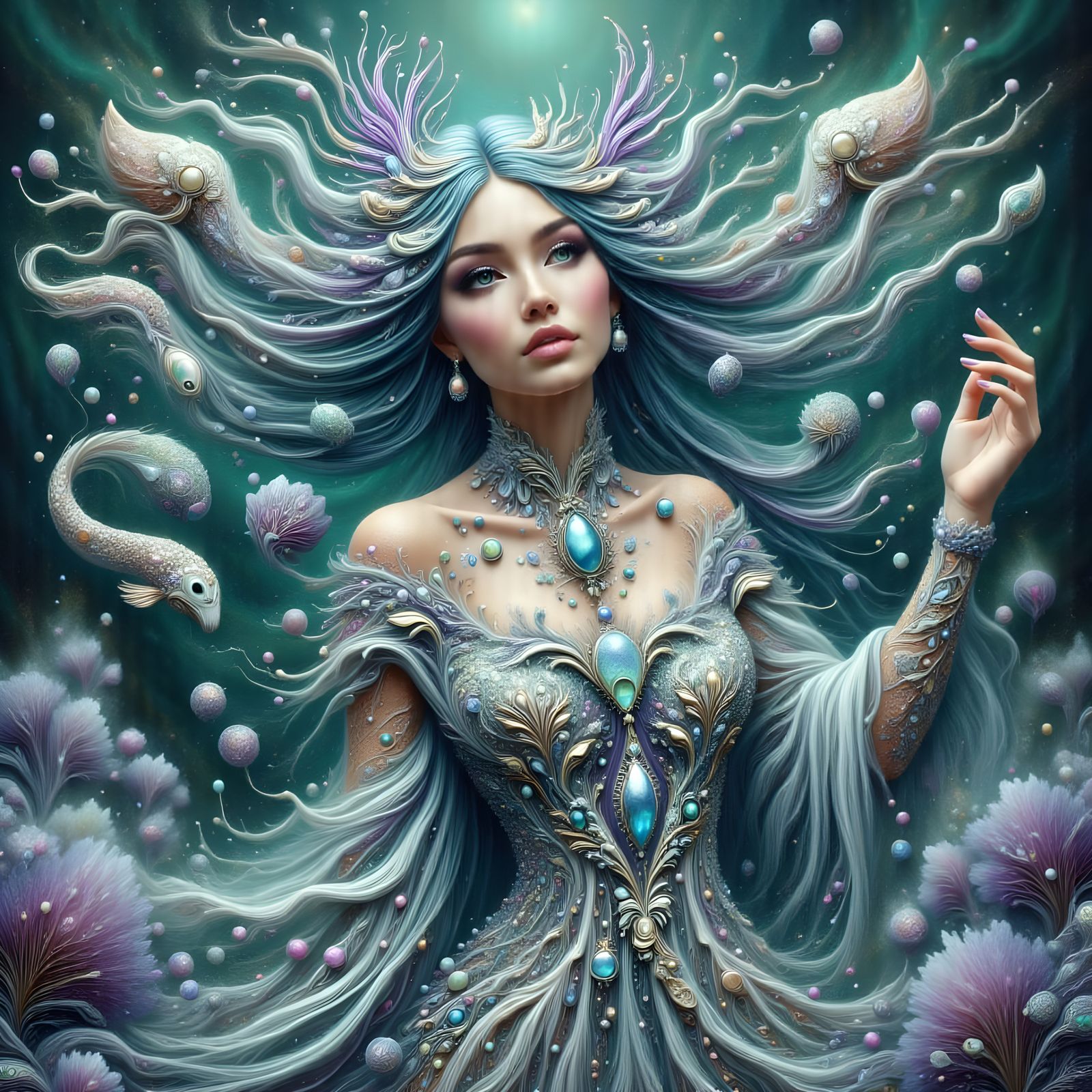 Dreamy Pisces Goddess in Fantasy Art Style