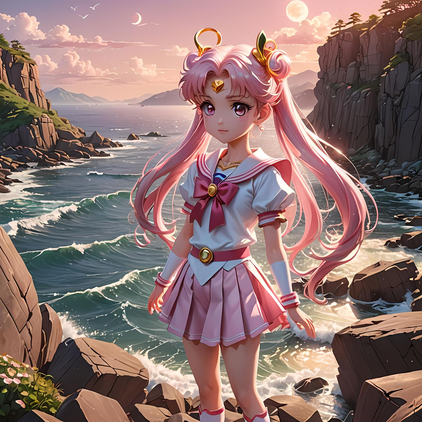 Hyperrealistic Sailor Chibi Moon with Realistic Texture