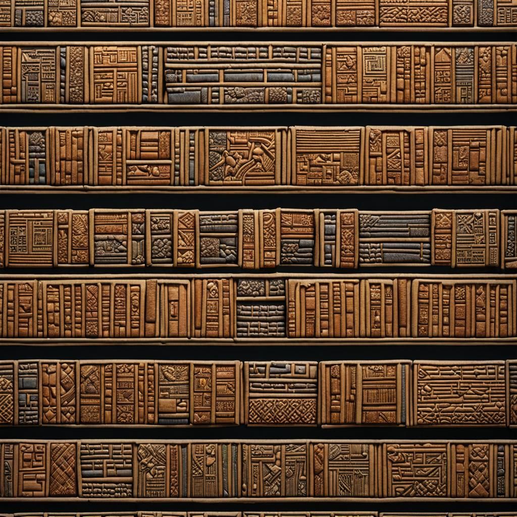Sumerian Library with Cuneiform Tiles
