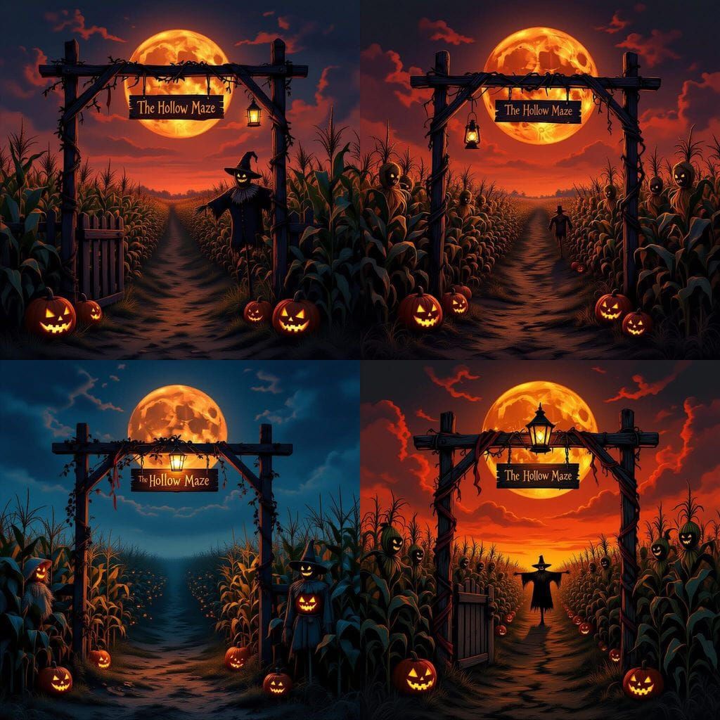 Haunted Corn Maze Under Blood-Orange Harvest Moon