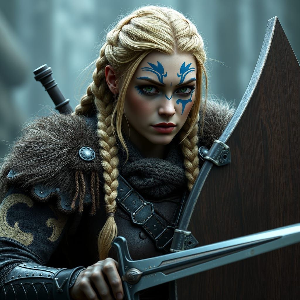 Viking Shieldmaiden with Sword, Fantasy Concept Art
