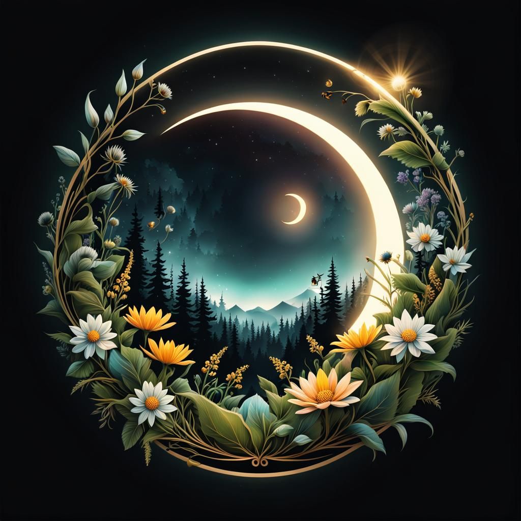 Ethereal New Moon Tattoo Design in Flat Style