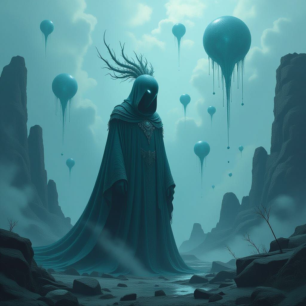 Otherworldly Veylith in Shattered Sky-Realm, Surreal Art