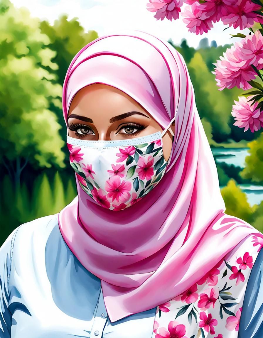 Watercolor Portrait of Finnish Woman in Hijab