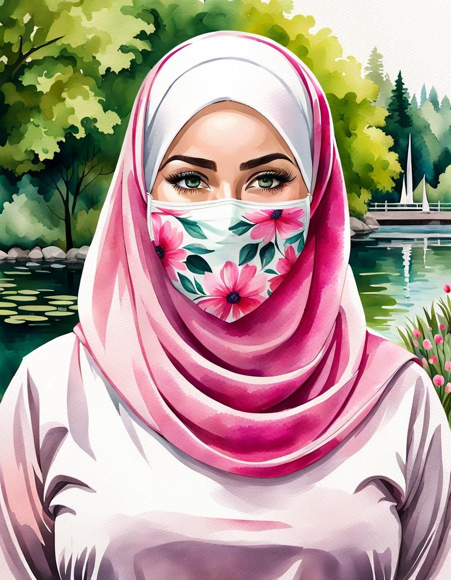 Watercolor Portrait of Finnish Woman in Hijab