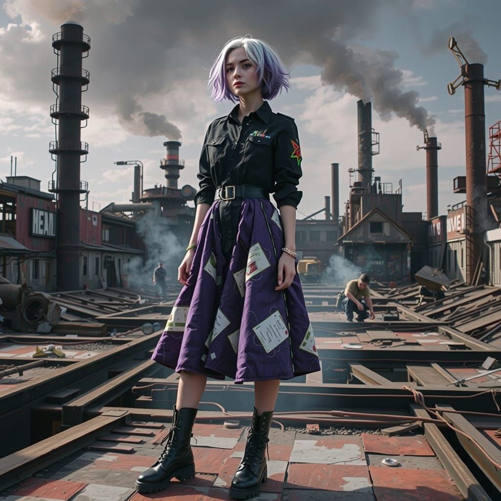 Warrior Woman in Neo-Trashpunk Industrial Wasteland
