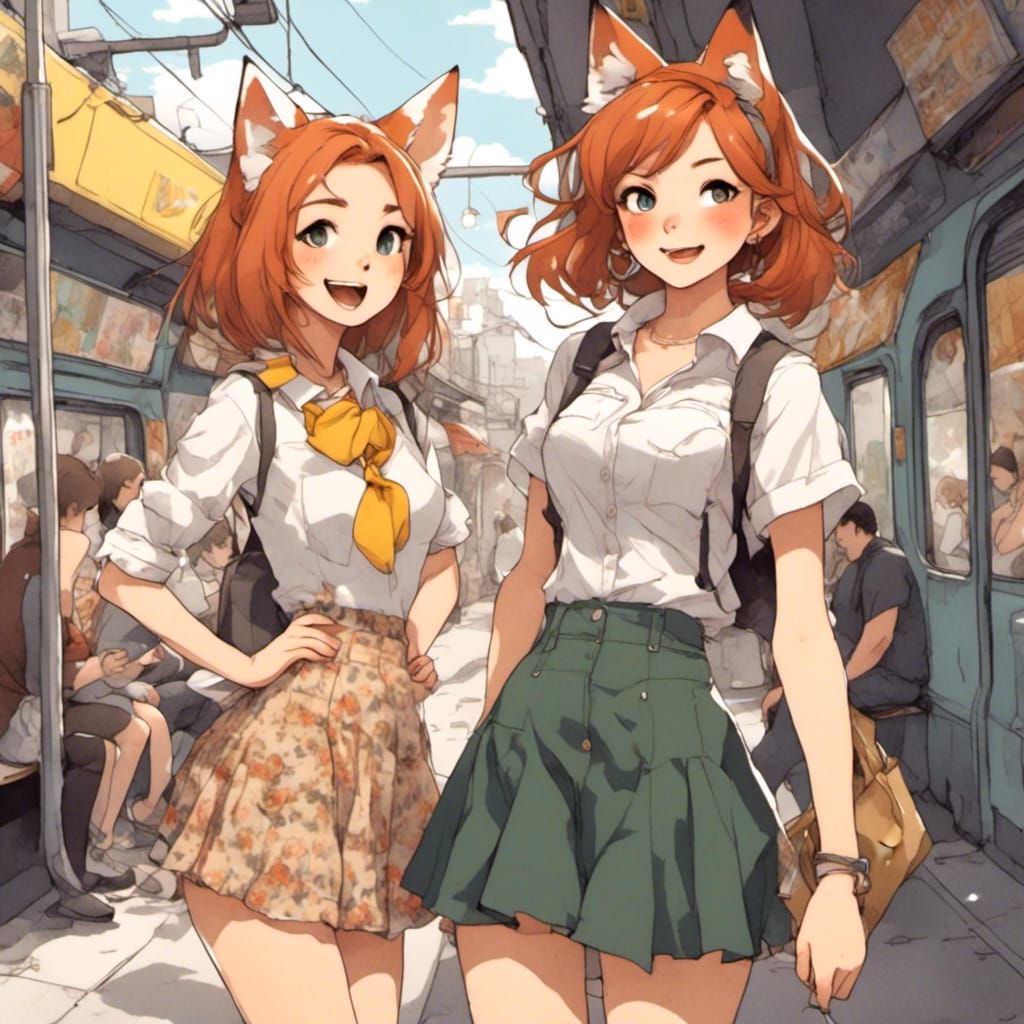 Fox-girl VIXEN finds her doppelganger at
the subway. Wow! So cool!