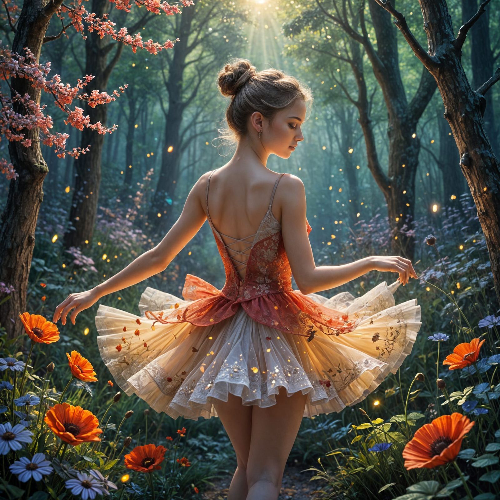 Dreamy Whimsical Ballerina in a Luminous Forest