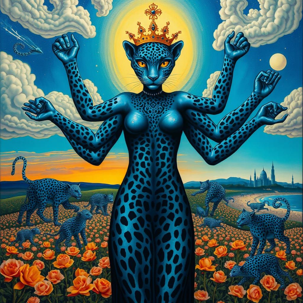 Surreal Blue Leopard Queen in Dreamscape